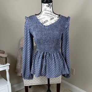 Blue Smocked Women's Top